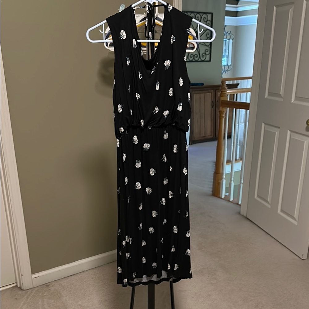 LOFT Black and White Sleeveless Dress with Tie
